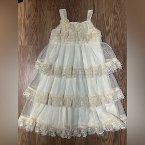 Isobella & Chloe Cream Lace Tiered Tulle Dress